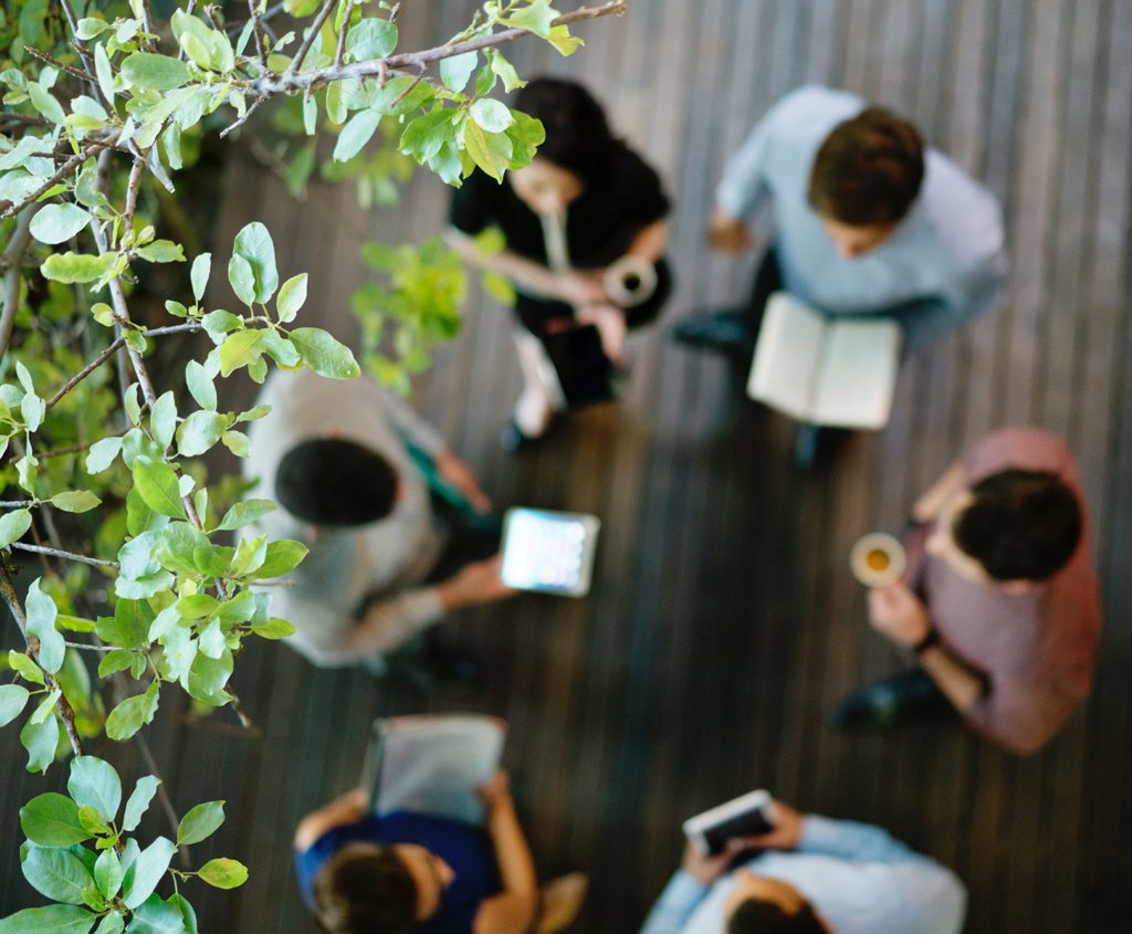 aerial view of office team